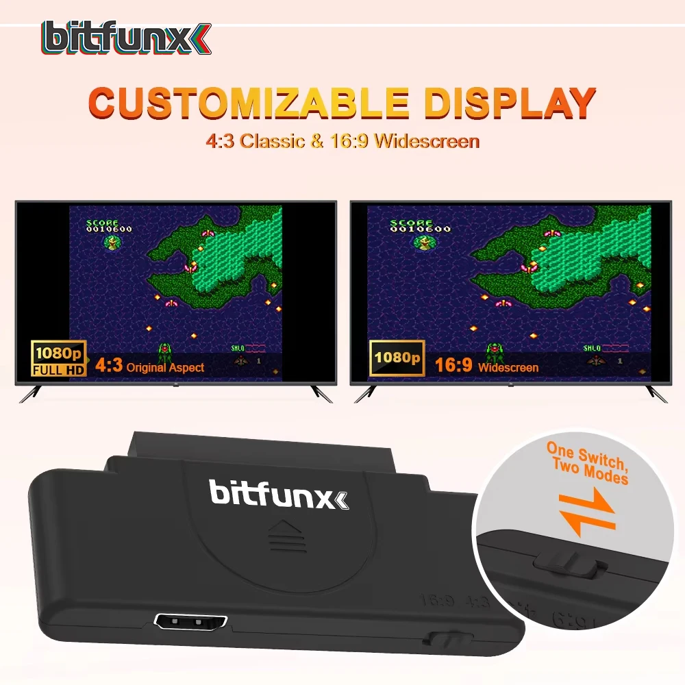 Bitfunx RGB to 1080P Digital HDMI Contertor Video Audio Adapter With 16:9/4:3 Swith for PCE PC Engine Core Grafx Game Console