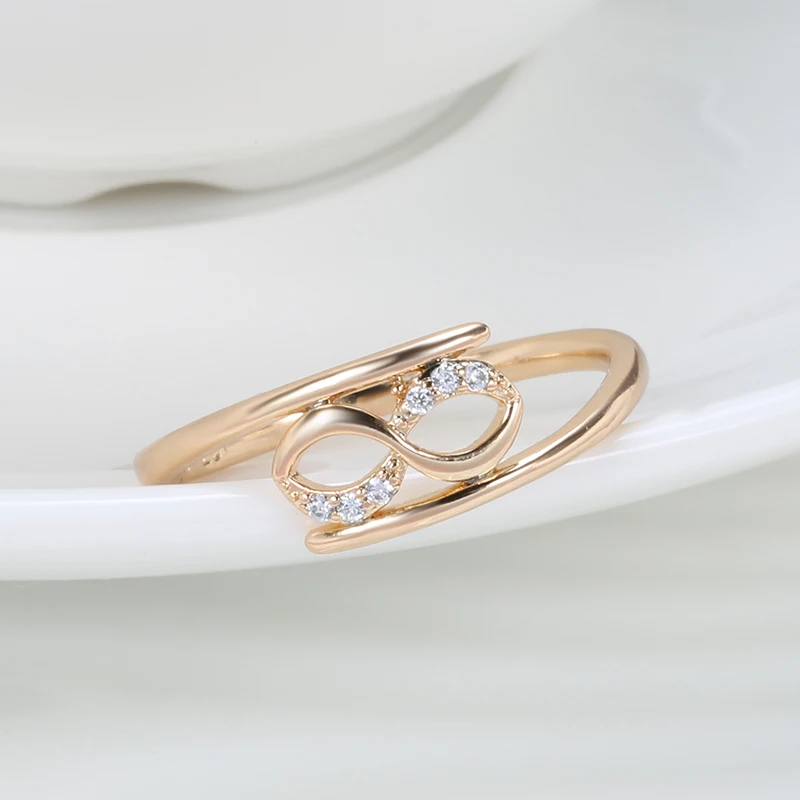 Minimalist Double Twist White Zircon Geometric Rings For Women 585 Gold Color Simple Party Jewelry Daily Wear Slim Rings