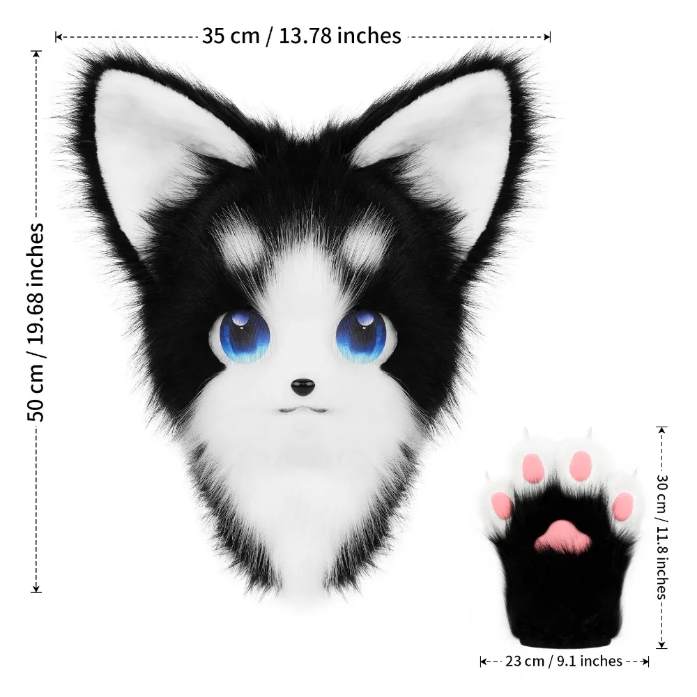 Animal Cat Fursuit Head Mask Furry and Therian Paw Gloves Set for Halloween Cosplay Costume Accessories