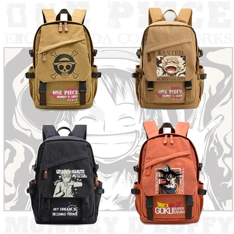 

Anime One Piece Naruto Dragon Ball Backpack Women men Schoolbag Kawaii Travel Bags Large capacity light canvas bag birthday gift