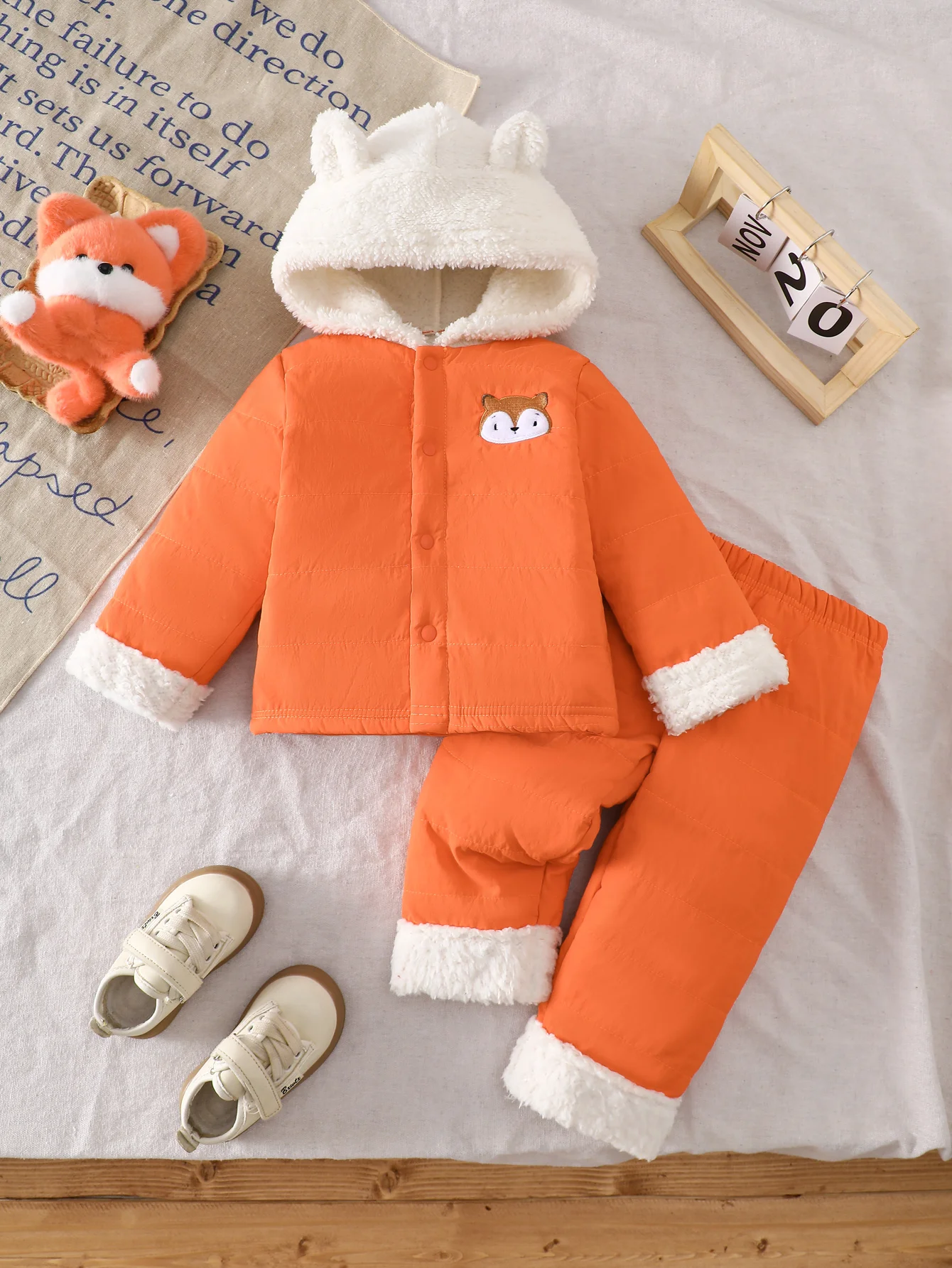 IURNXB 2pcs Baby Clothes Set Infant Snowsuits Fleece Hooded Jacket+Pants Outfits Casual Playwear Winter Toddler Homewear 1-3Y