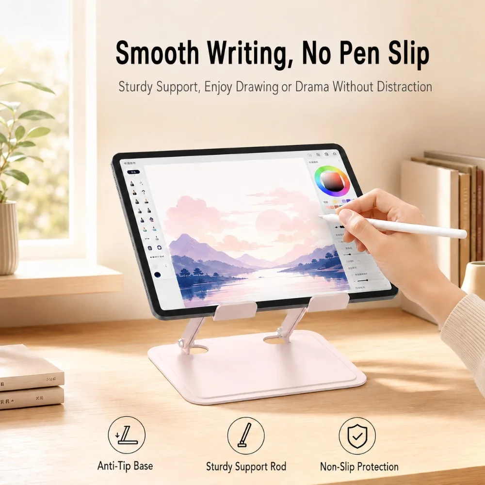 Tablet Stand 360 Rotation Metal Phone Holder Foldable Adjustable Desktop Universal for Live Streaming Desk Home Office