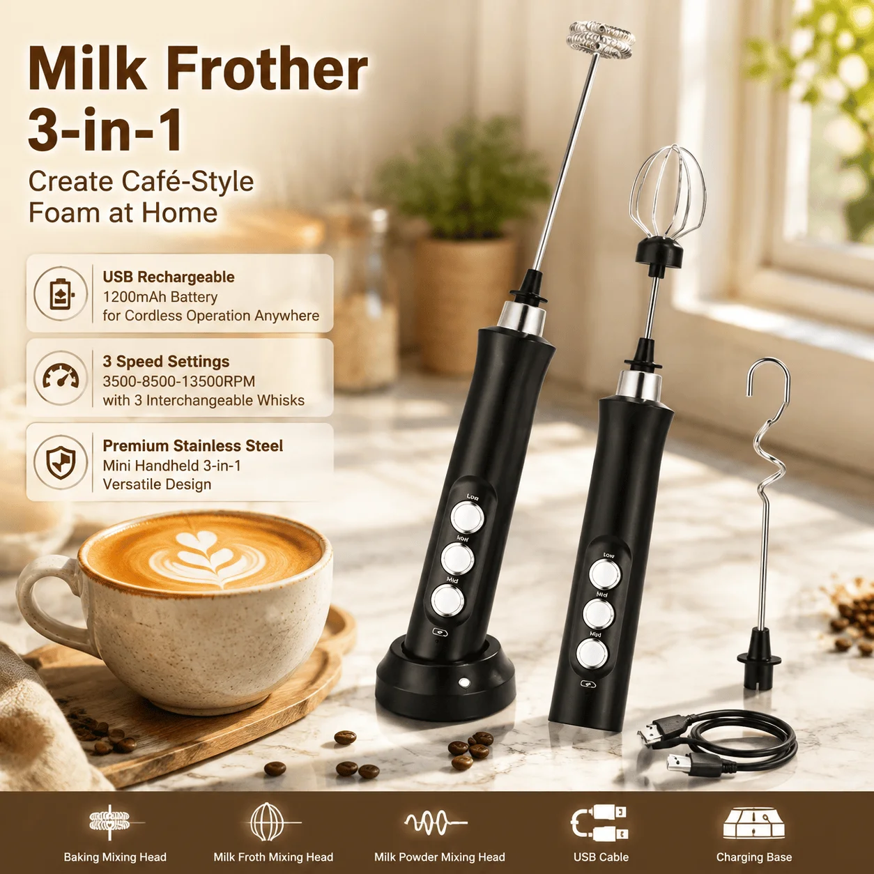 Kitchen Gadgets And Accessories - Pengocok Susu Elektrik Genggam USB Isi