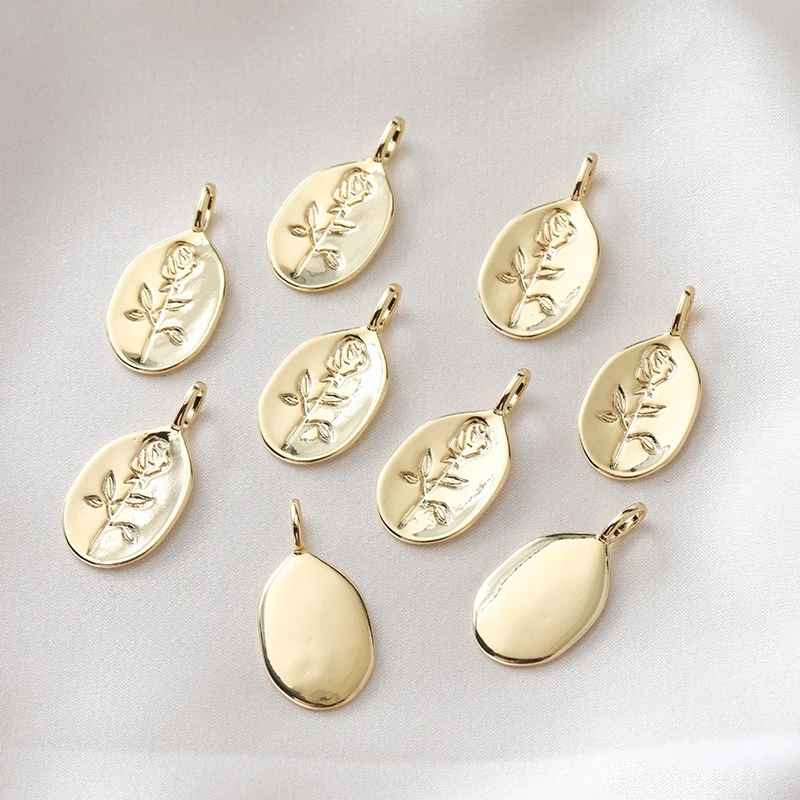 

10pcs/lot Jewelry Accessory Copper-plated Oval Flower Rose DIY Charms Pendants