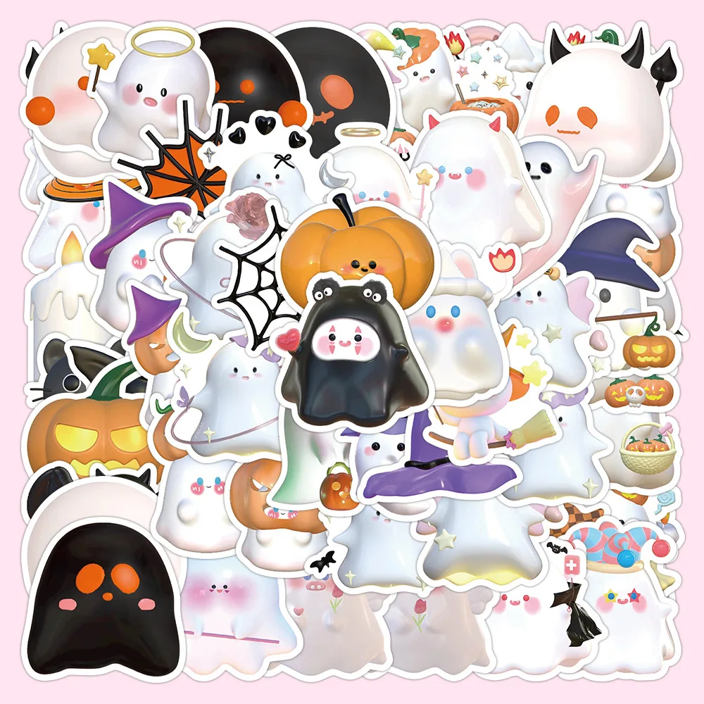 10/30/60PCS Cute Cartoon 3D Ghost Stickers Halloween Decoration Decals For Skateboard Fridge Bike Notebook Car Sticker DIY Toys