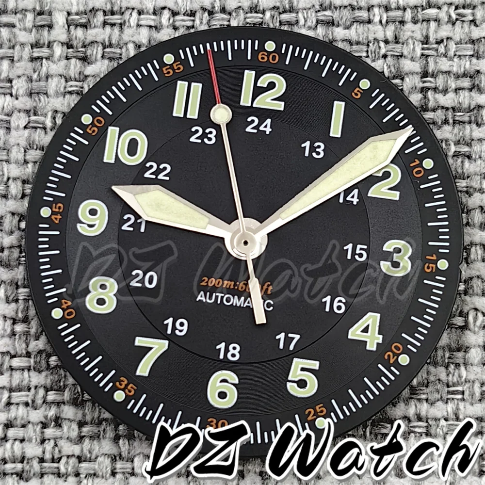 DZ New 29mm Black Pilot Style Watch Dial Face Set Green Arabic Numerals Fit NH35 NH36 ETA2824 PT5000 Automatic Movement