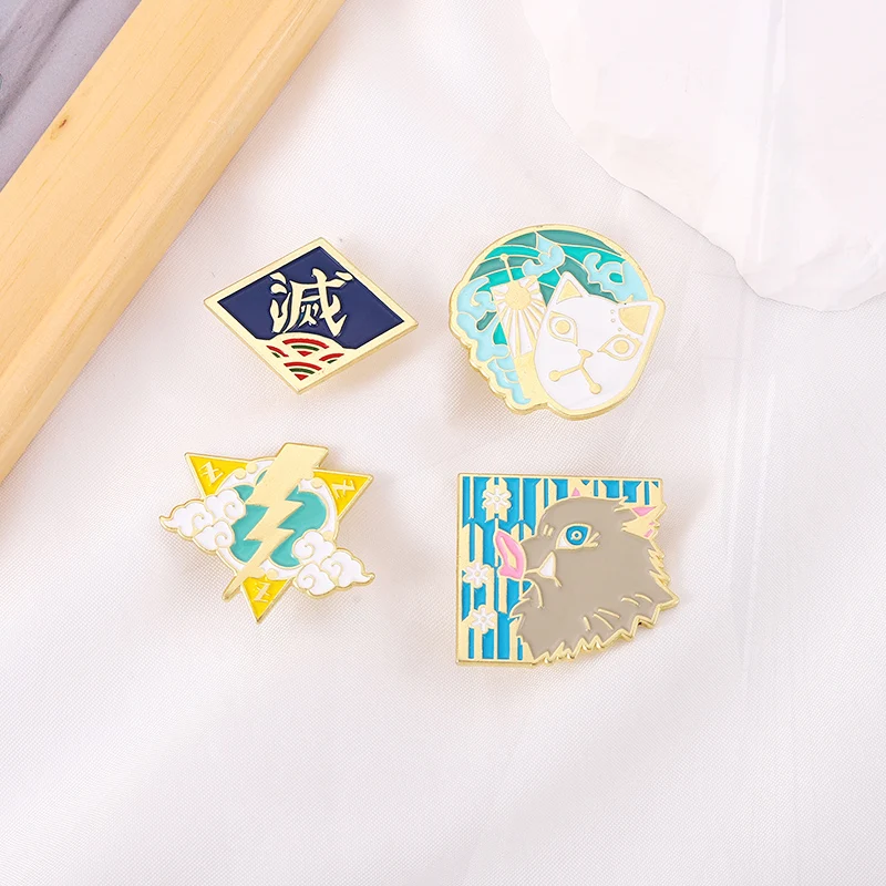 Face Lapel Badges Cartoon Inosuke Animal Jewelry Gift for Kids Friends Demon Slayer Enamel  Brooch Custom Anime Pines Fox