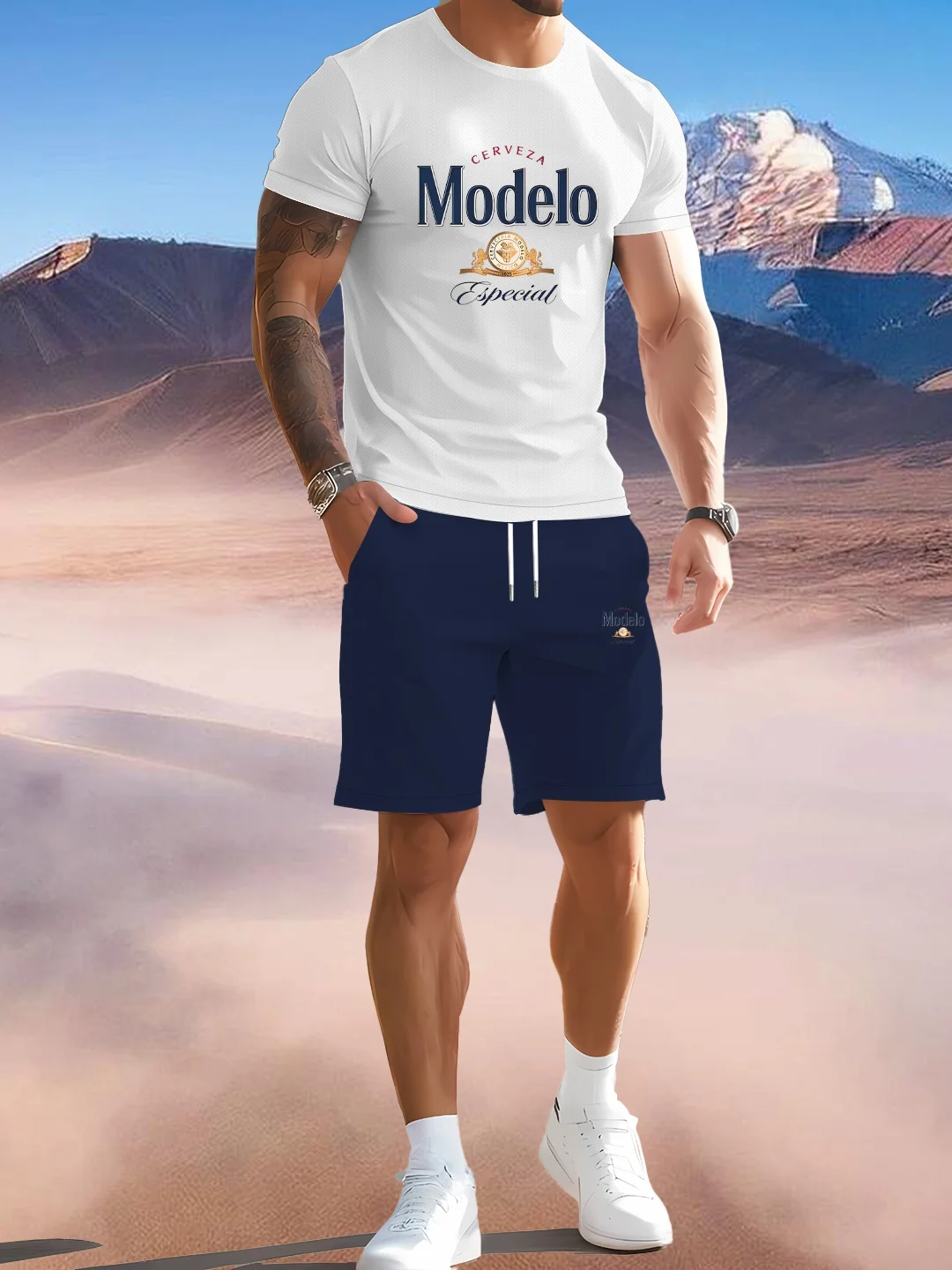 

2025 новый летний модный комплект для улицы, комплект спортивных повседневных брюк с короткими рукавами для бега