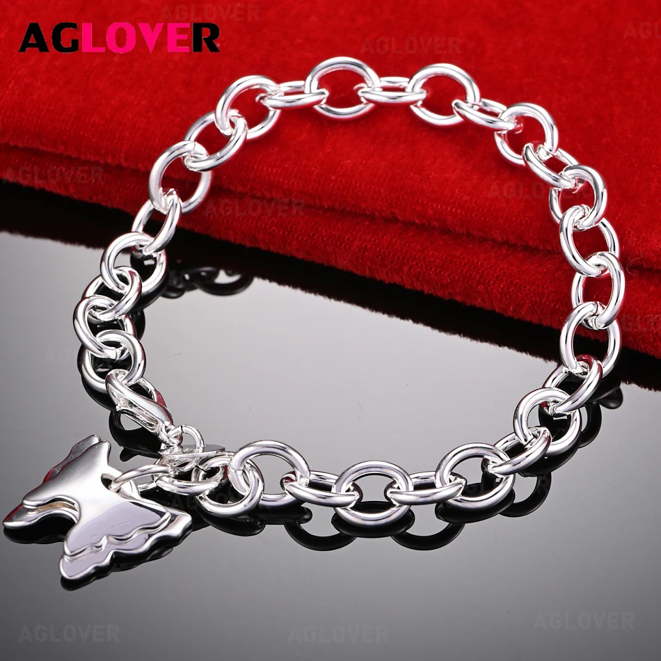 

AGLOVER 925 Sterling Silver Butterfly Chain Bracelet Women Charm Holiday Gift Party Jewelry