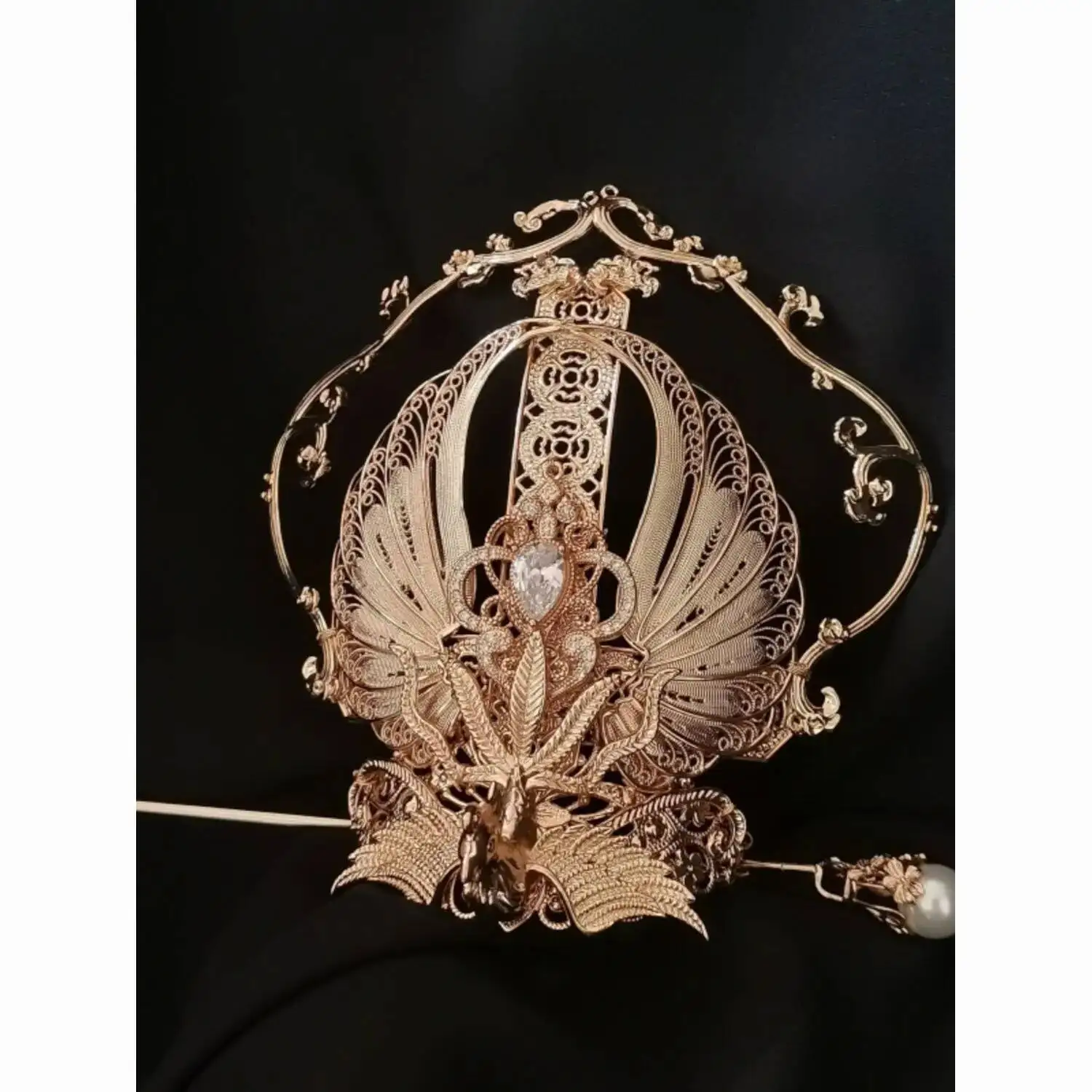 

Bun Hair Crown Halloween Chinese Women's Hanfu Head Crown Vermilion Bird God Lord Vintage Metal Headpiece Cosplay Party Headdres