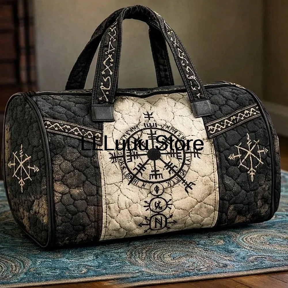 3D Vintage Runic Print Quilted Duffle Bag Unisex Travel Tote Sport Gym Bags Women Men Weekender HandBag
