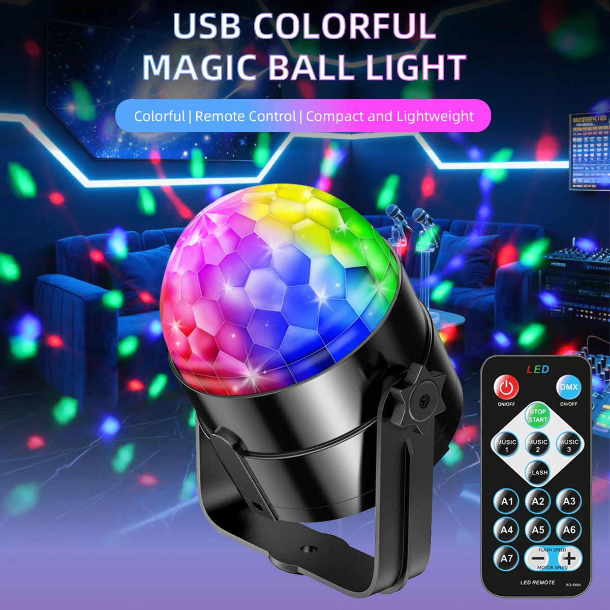 Lampu Panggung Ritme Musik Bola DJ LED USB 5V Proyektor 3 Warna Lampu Dekoratif Pesta Liburan untuk Hadiah Natal Pesta Kamar Tidur