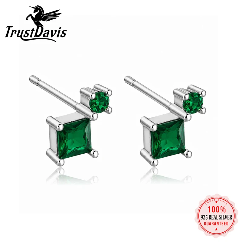 TrustDavis Real 925 Sterling Silver Fashion Stacked Colored Zircon Earrings for Women's Daily Wear Jewelry Gifts DS4916
