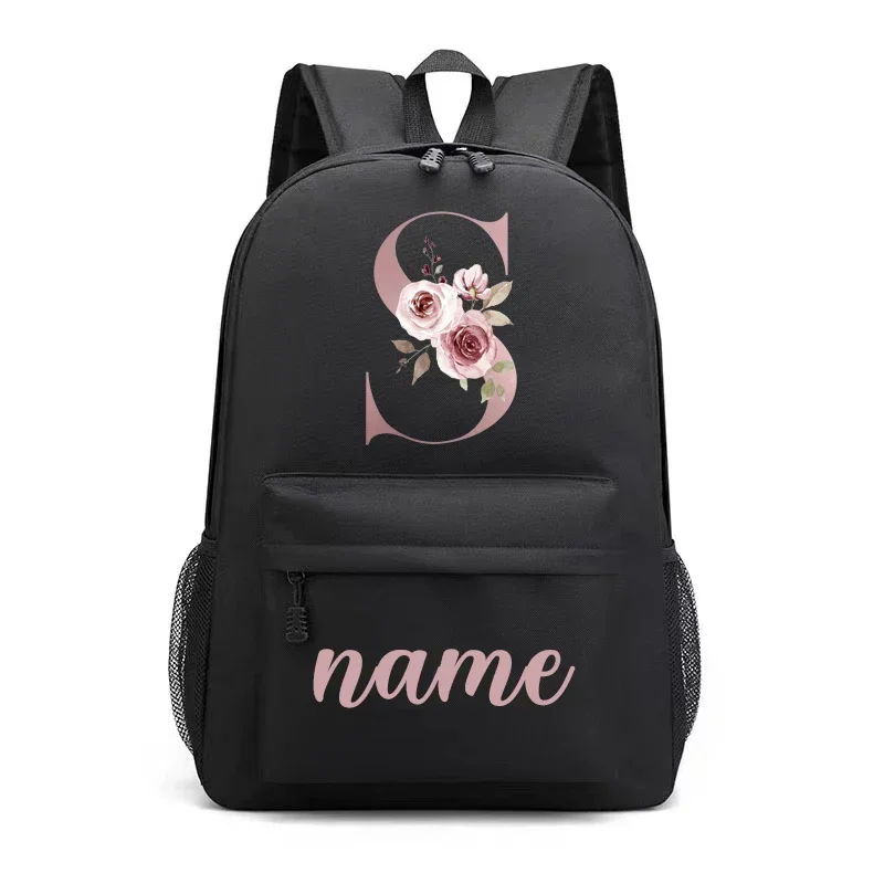 Mochila escolar personalizada con letras y nombres para mujer, morral Unisex de lona para ordenador portátil