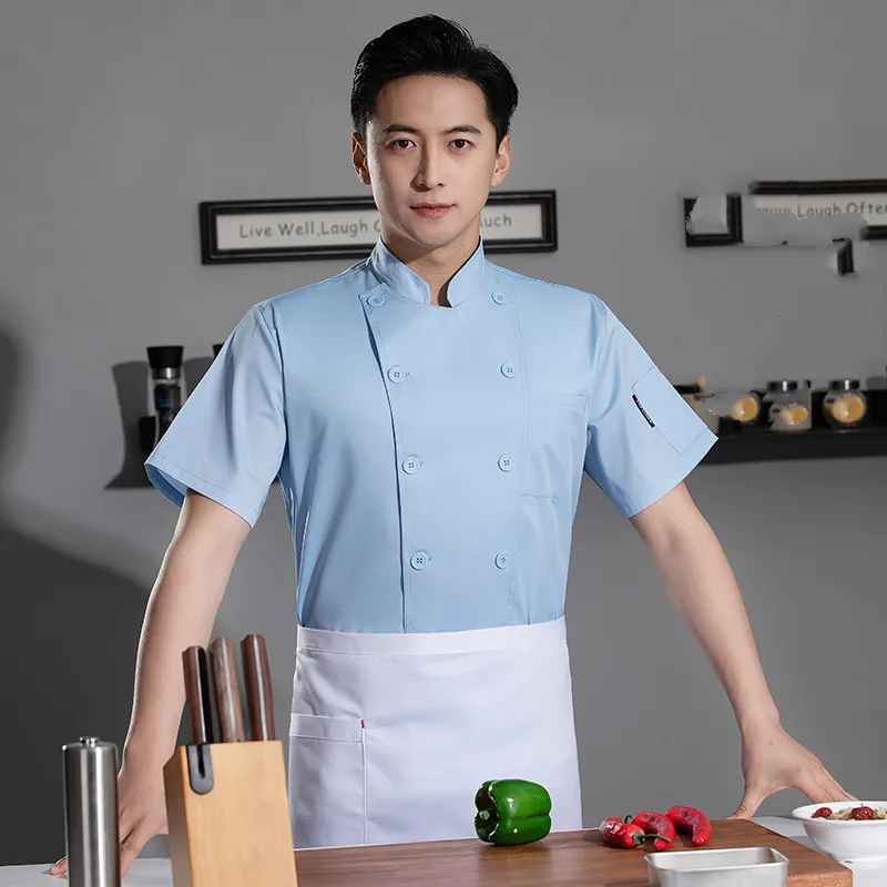 White Chef Shirts Short-sleeved Kitchen Overalls Work Clothes Hotel Restaurant Cafeteria Chef Costume Cook Shirt Man Women