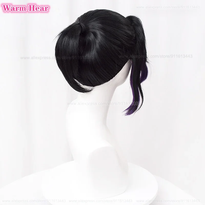 Kochou Shinobu Synthetic Wig 35cm Black Purple Gradient Lovely Ponytail Hair Cosplay Wig Heat Resistant Wigs Halloween + Wig Cap