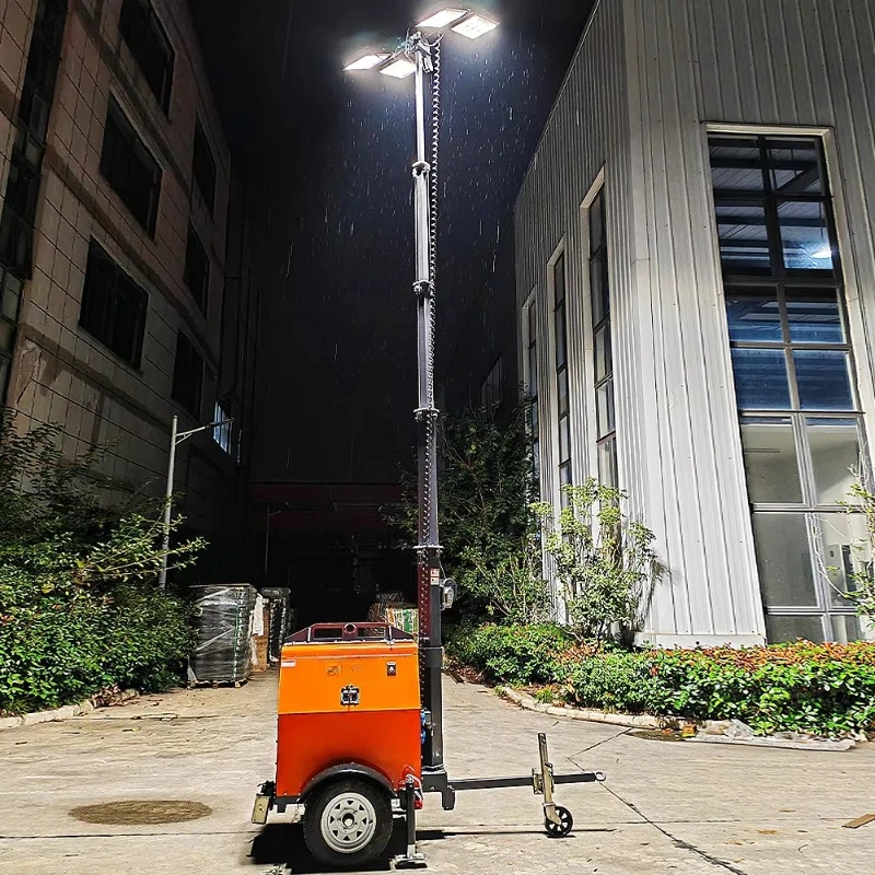 Customized Mobile Lighthouse Light Tower with 7 Meter Steel Pole LED Manual Lifting Low Maintenance Cost Portable