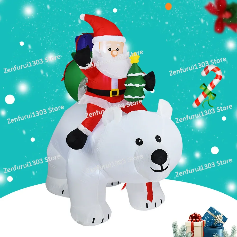 Holiday decorations, Christmas white bears, inflatable Santa Claus riding bobblehead bear atmosphere decorations