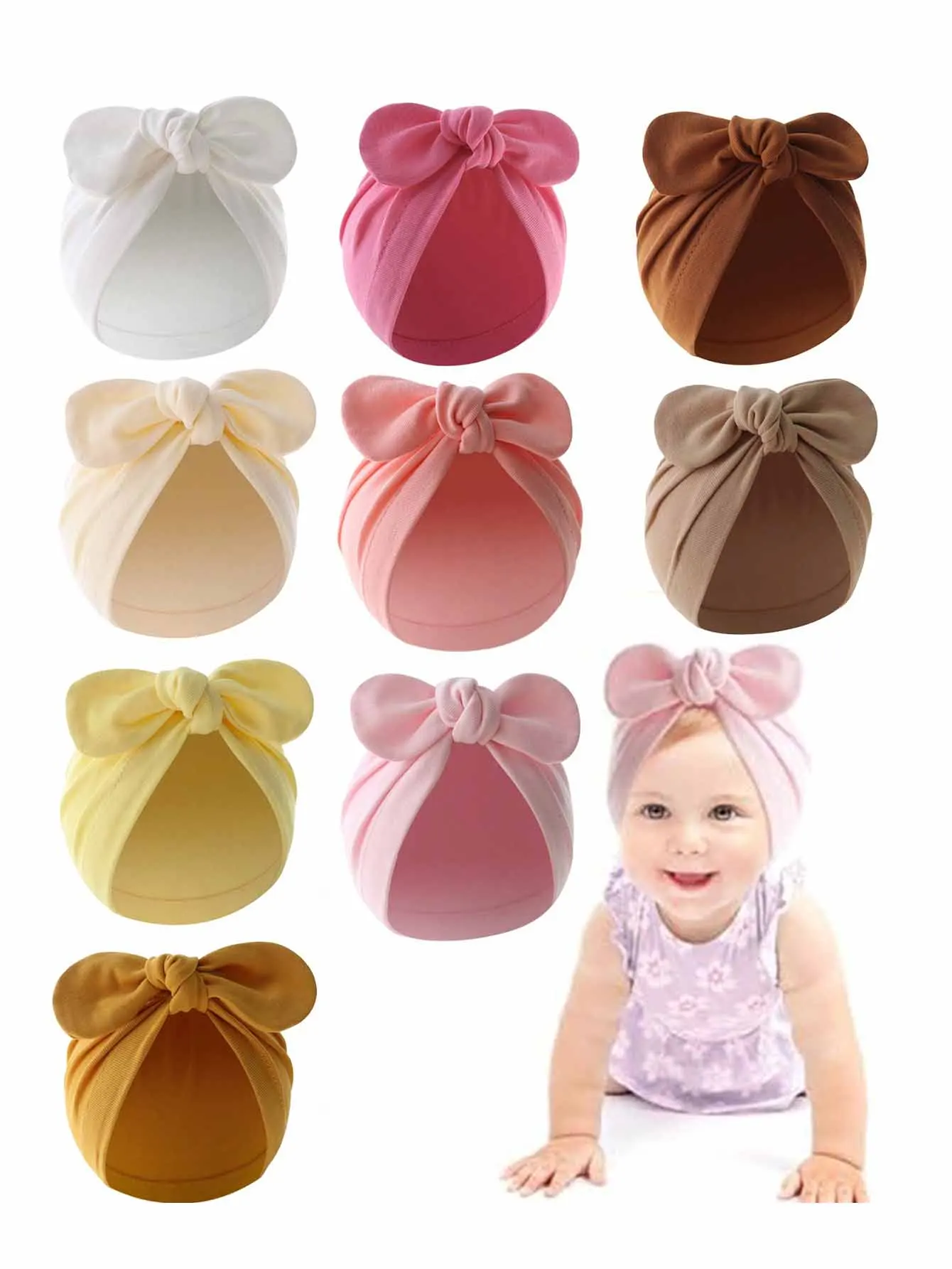 

3/1Pcs Newborn Baby Hat, Cotton Baby Bowknot Turban Hats Newborn Infant Knot Beanie Cap, Cute Stretchy Soft Baby Turban Hats for