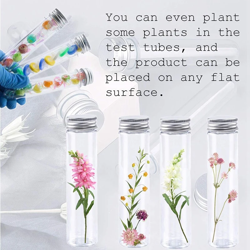 60Pcs 110Ml Plastic Test Tube,Clear Flat Test Tubes,Plastic Test Tubes With Screw Caps For Candy,Beans,Party Decor