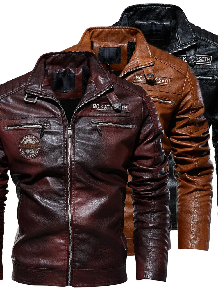 

Modern Hard Man Men's PU Leather Jaet with Fce Motorcycle Sle Outerwear Slim Fit Long Sve Stand Collar Coat
