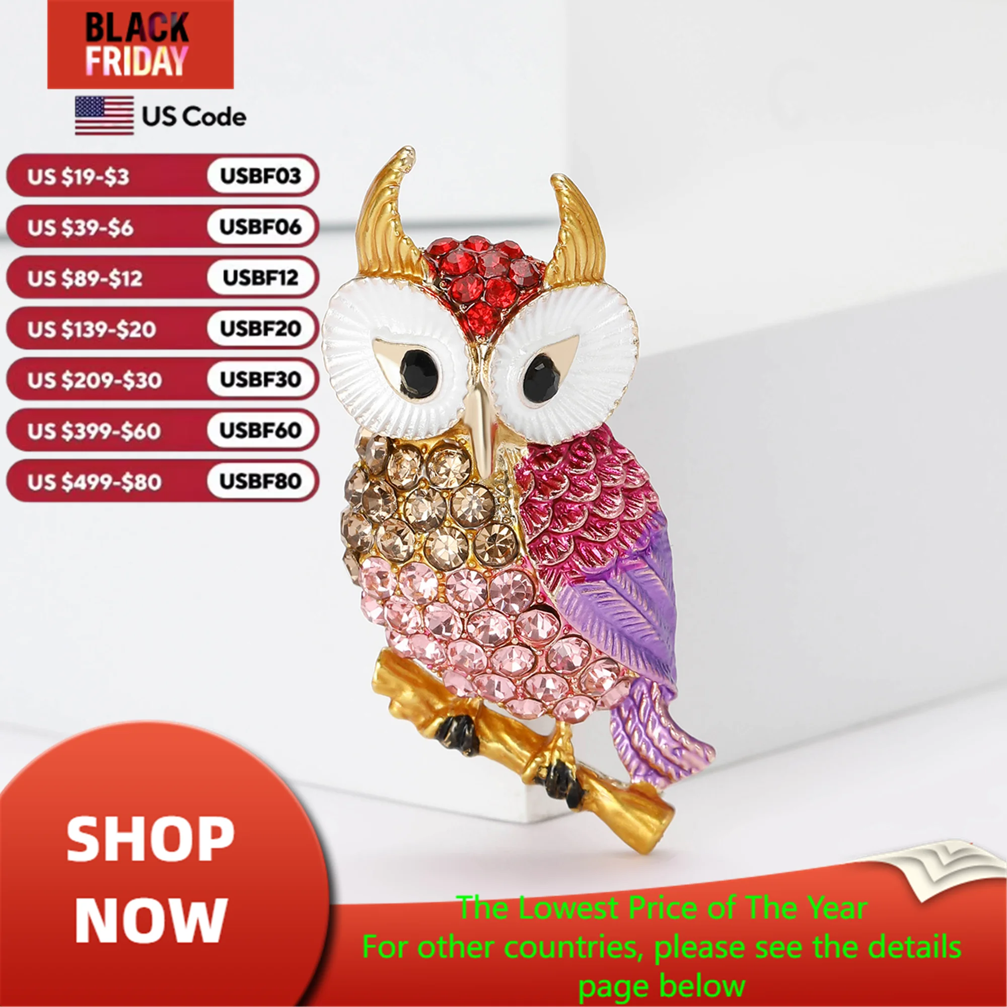 Rhinestone Little Owl Brooches for Women Unisex Enamel Animal Bird Pins Event Party Backpack Decoration Clothes Accessories