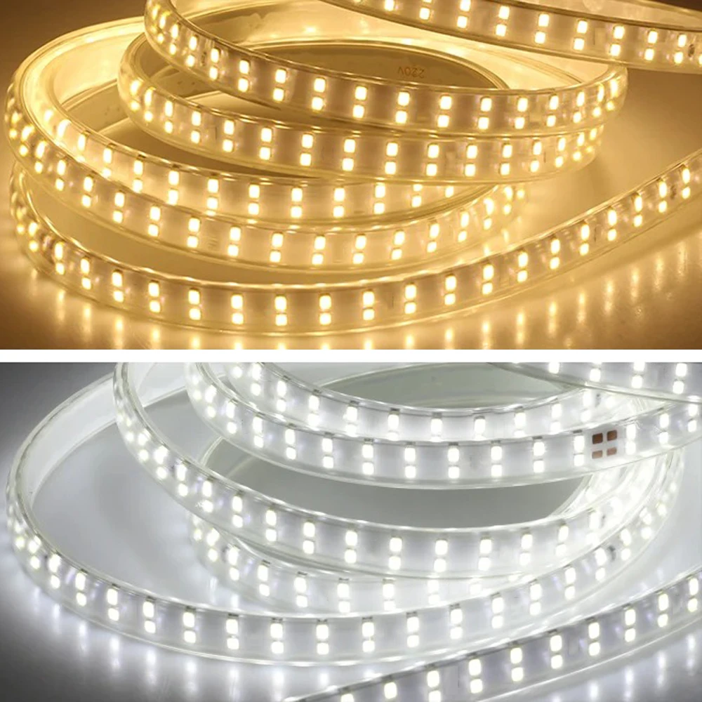 220V Double Row Lamp Beads LED Strip Flexible Light 220V LED Strip 2835 Waterproof Diode Tape with EU Plug for Home Room Decor