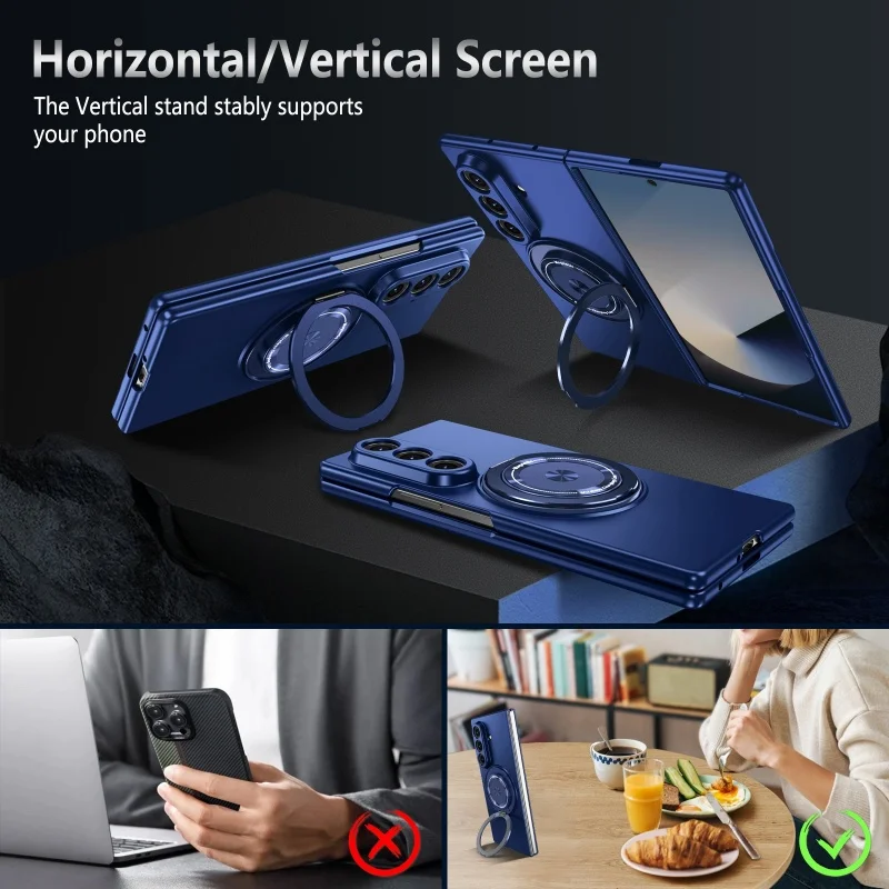 Phone Case For Samsung Galaxy Z Fold 8 Ultra 7 6 5 4 360°Rotatable Magnet Aluminum Alloy Stand for Magsafe Wireless Charge Cover