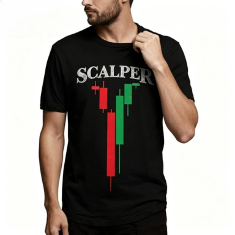 Men  T‑Shirt Scalper Candlestick Chart Graphic Crew Neck Short Sleeve Tee, Casual Streetwear Tops For Finance Enthusiast Daily