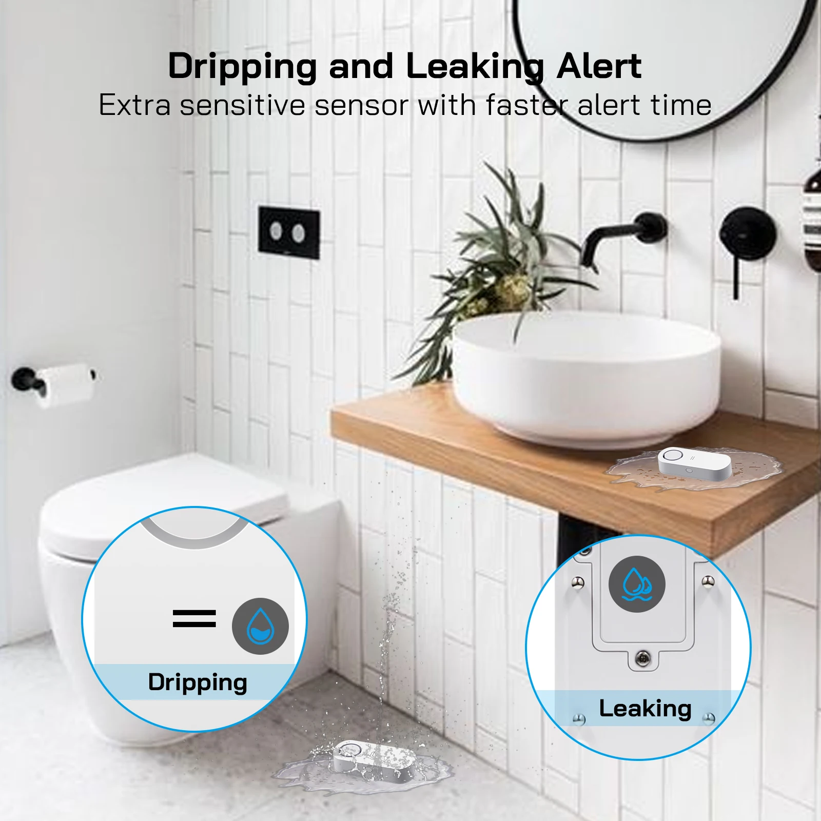 Tuya Smart Water Leakage Sensor Overflow Detector Flood Prevention Water Leakage Sensor Overflow Safety Alarm System 120DB Sound