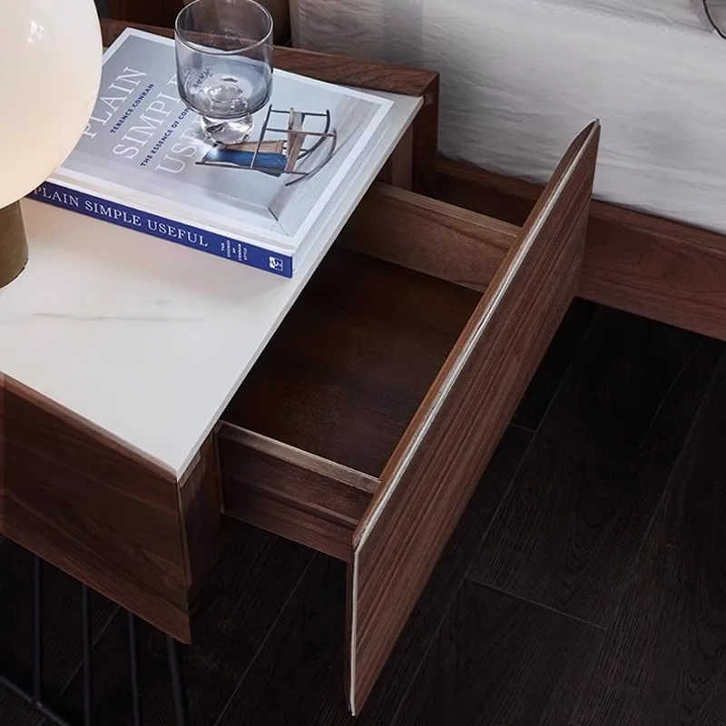 Nordycki, Vintage, Włoski, Minimalistyczny, Północnoamerykański, Orzech czarny, Drewno lite, Stolik nocny, Przechowywanie