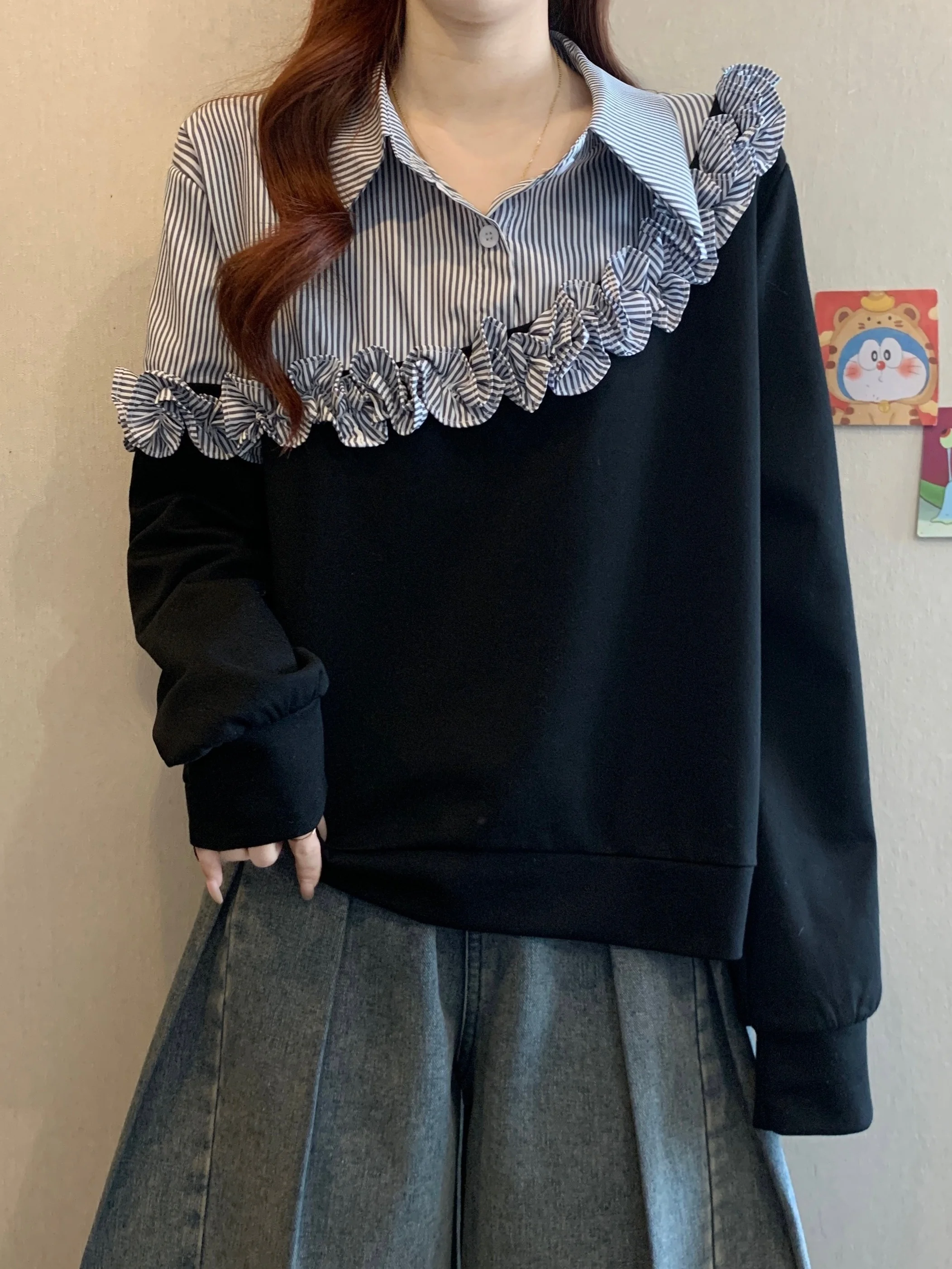 

Весна 2026: Женская толстовка с длинным рукавом, пэчворк, 3D-цветочный дизайн, свободный крой, удобная повседневная уличная одежда