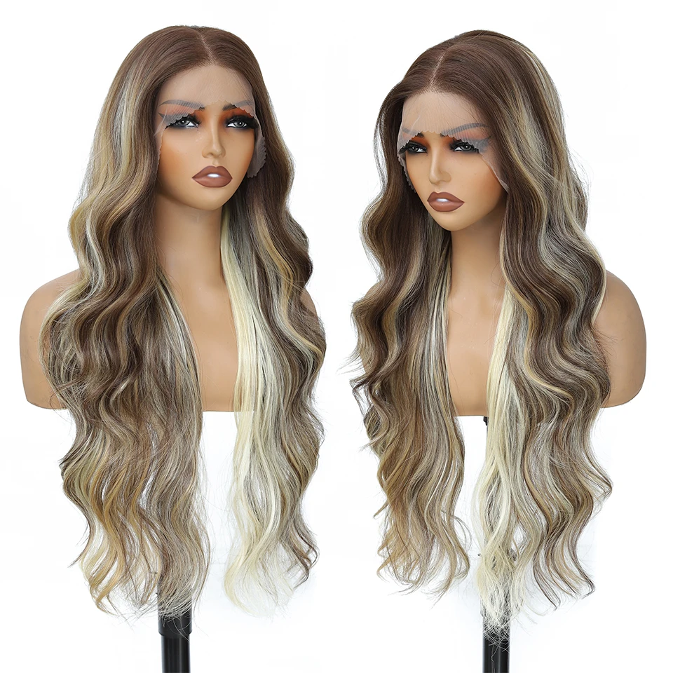 

Body Wave Lace Front Wig Highlight Lace Frontal Synthetic Wigs Pre Plucked Long Wavy Synthetic Lace Wig for Women