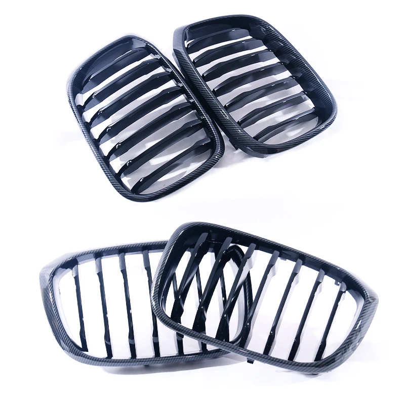 Single Slat Front Bumper Kidney Grille For X3 G01 X4 G02 Gloss Black Tri-Color Half Carbon Matte Black Silver Frame Insert