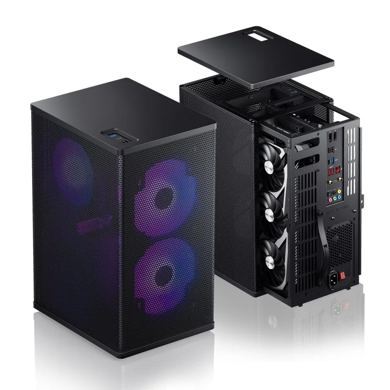 VR3 Mini-ITX Case, Upright Tower Chassis Support 240/280mm Water Cooling, Compact Small Form Factor PC