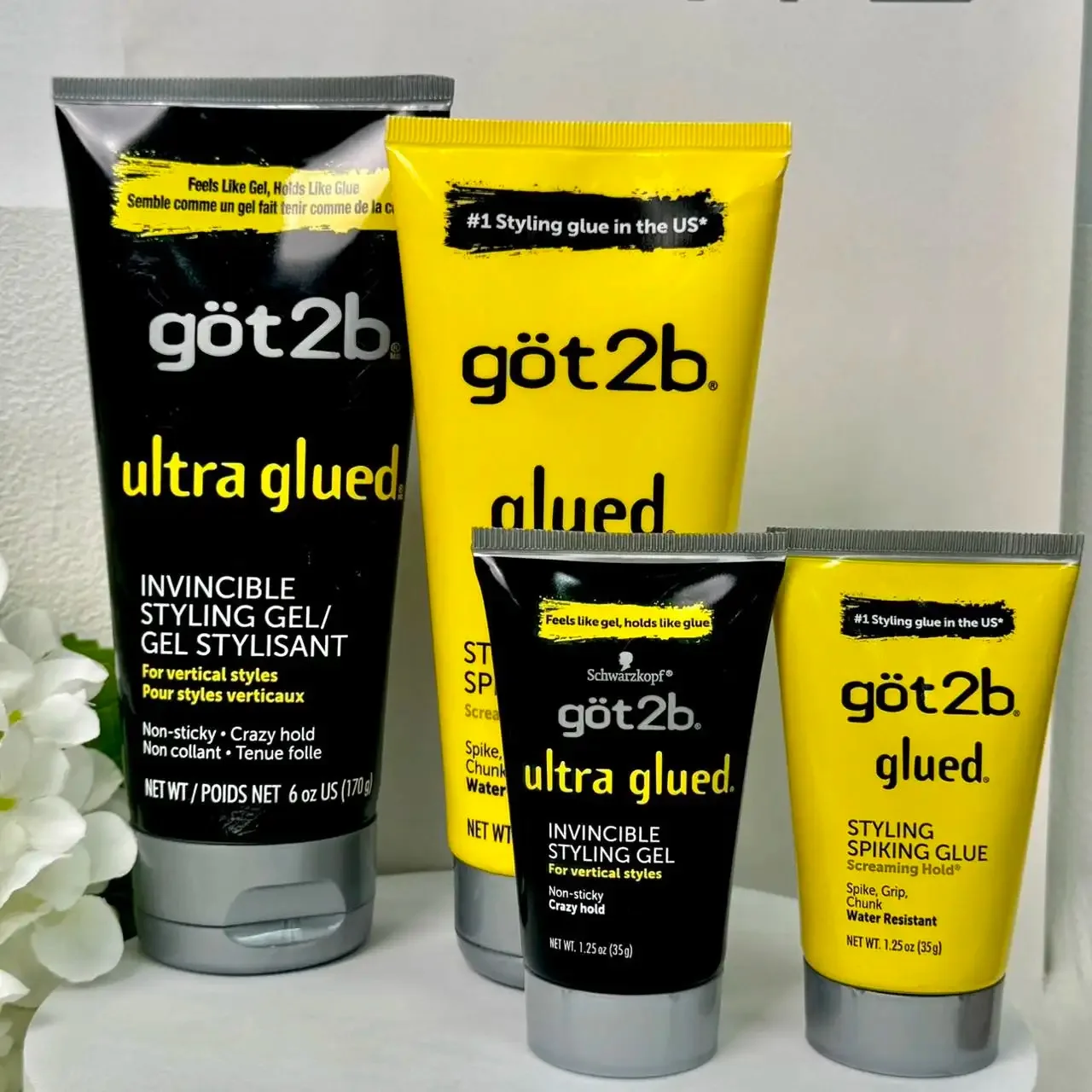 

Got2b Ultra Glued Styling Gel 6oz/1.25oz Strong Hold Water-Resistant Spiking Glue for All Hair Types