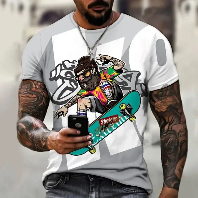 

New Summer Men's Fun 3d Printed T-Shirt Skateboard Teen Pattern O Collar Short Sleeve Casual Street Personality Plus Size Top