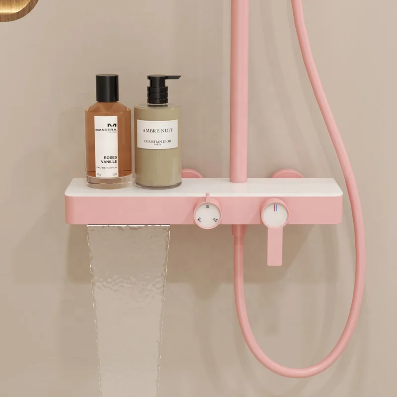 Neues Design High-End-Thermostat-Duschset Badewanne Messing Badezimmer Duschsystem Heiß Kalt Mischen Rosa Duscharmatur-Sets