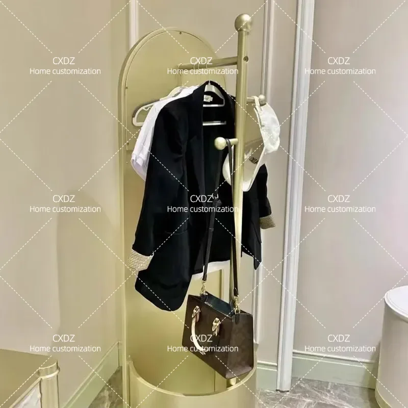Solid Wood Rotating Full Length Mirror Floor Standing High End Bedroom Full Body Makeup Mirror with Coat Rack Integrated