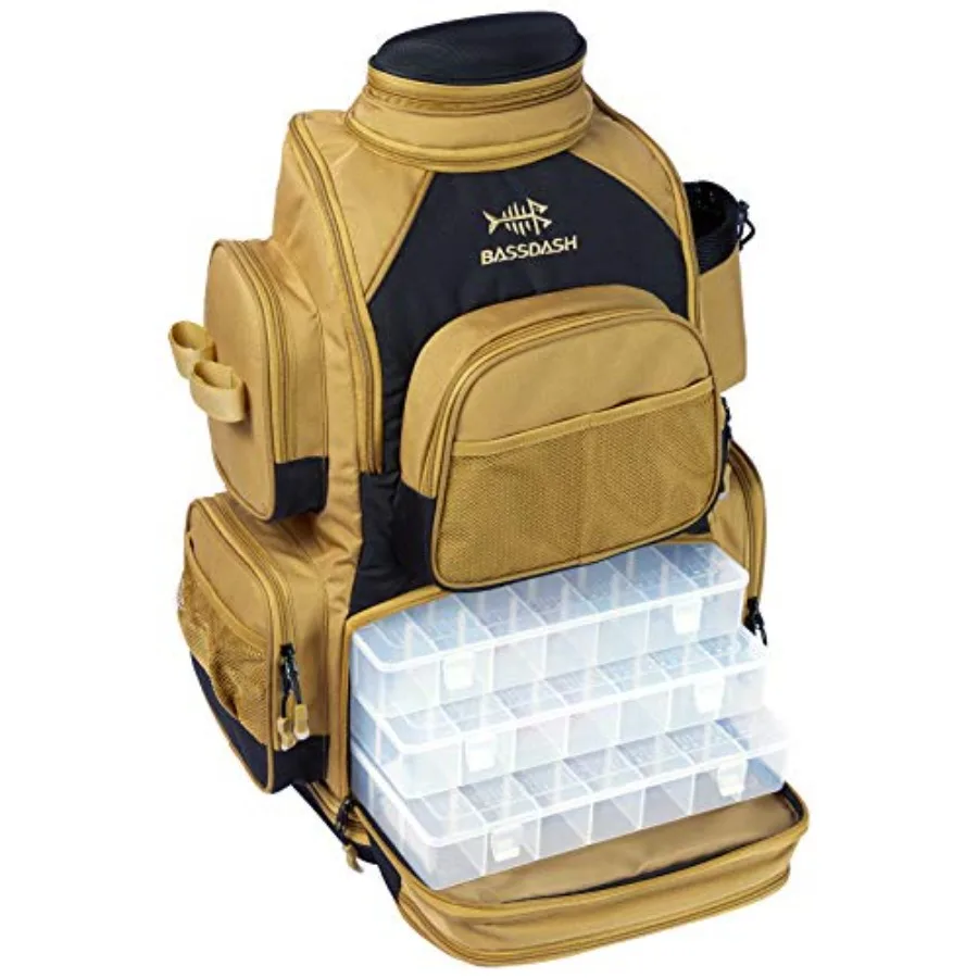 

Fishing Tackle Backpack Water Resistant Tactical Bag Soft Tackle Box with Rod Holder and Protective Rain Cover
