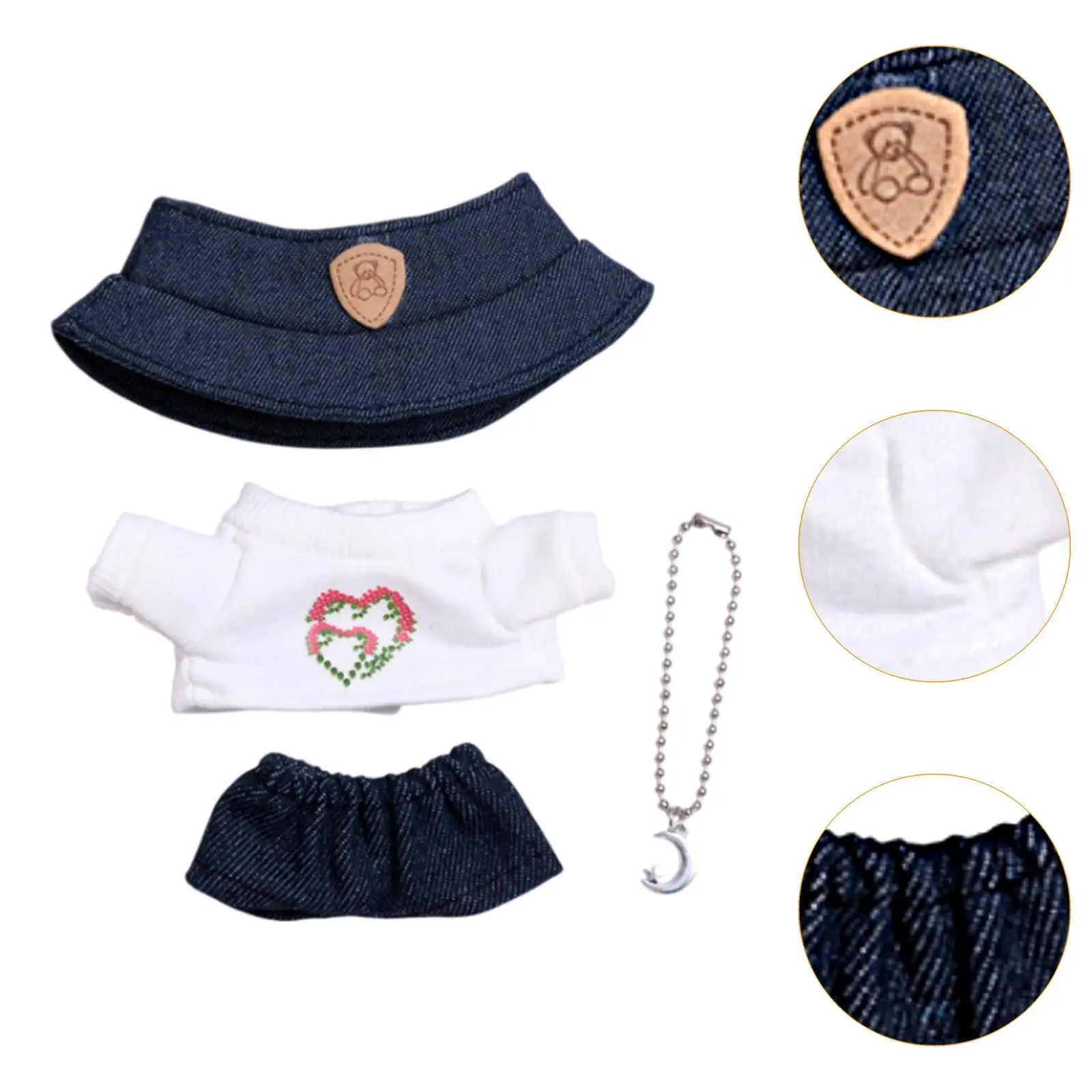 4-częściowy mini strój dla lalek z koszulką, dżinsami, naszyjnikiem i kapeluszem Stylowy, uroczy strój dla lalek na prezenty urodzinowe dla lalek 5-6 cali