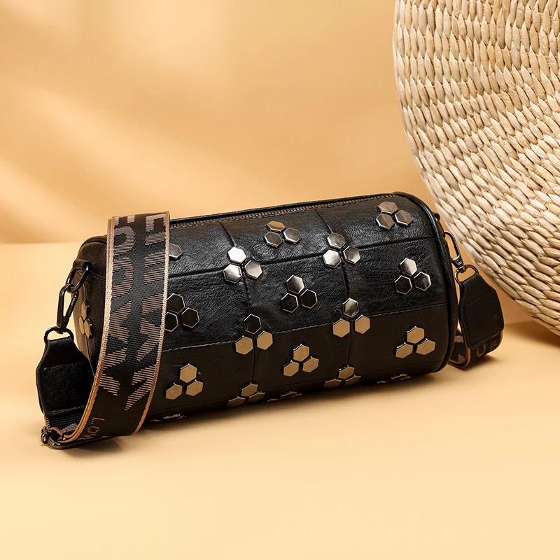 

Women Leather Crossbody Bag Small Elegant Solid Color Shoulder Purse for Women Stylish Studded Design Durable Daily Commute Bag