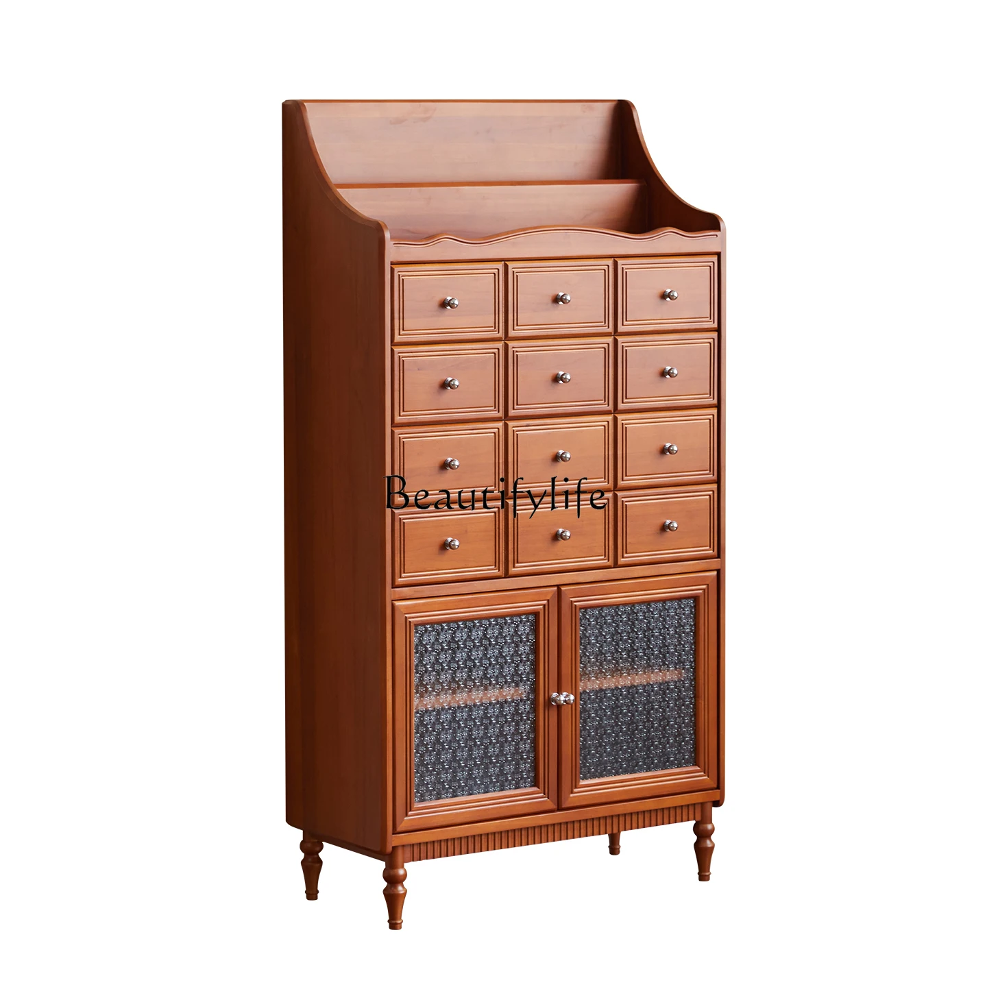 

*Retro solid wood storage cabinet medieval decorative cabinet magazine cabinet living room