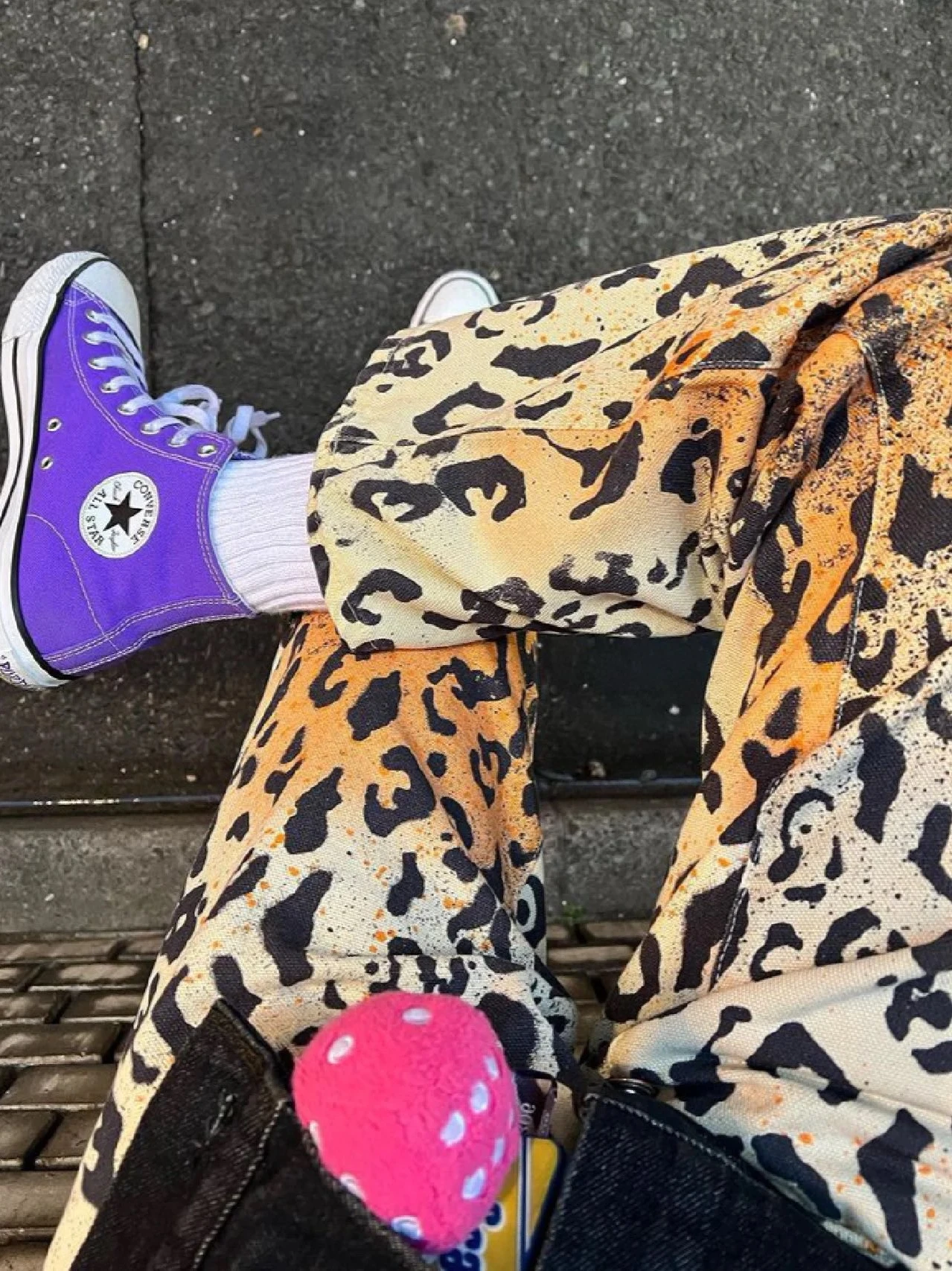 

American Street Sle Vintage Wa High Street Leopard Print Partial Dyeing Straight Loose Jeans Long Pants for Young Men