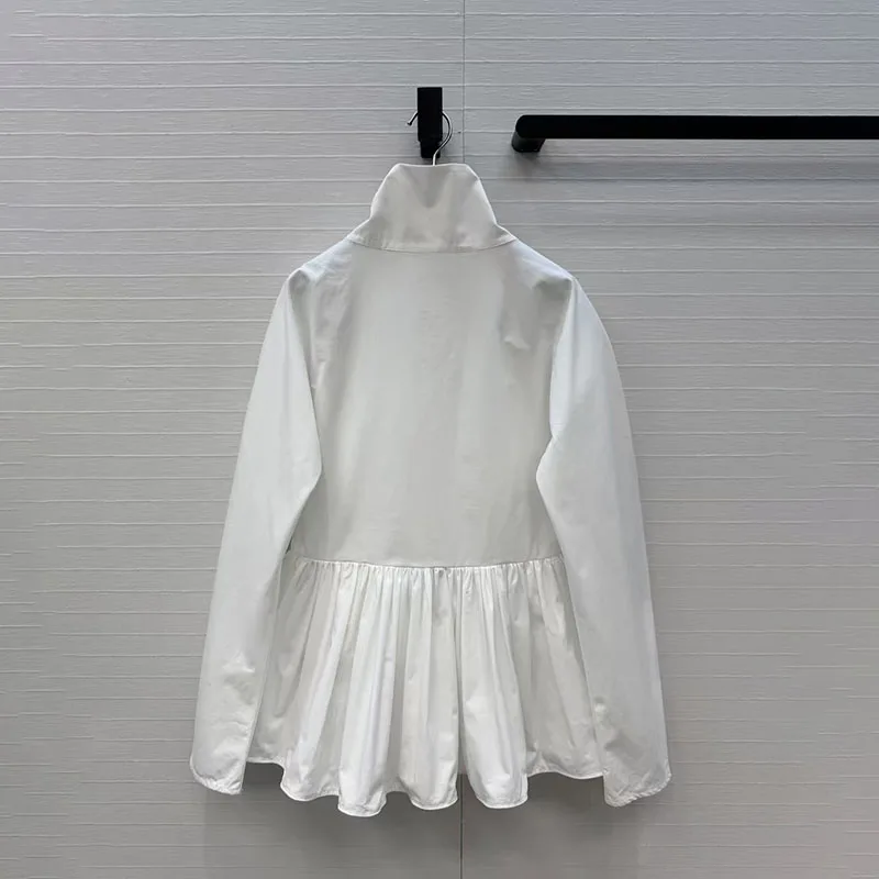 Women's fitted blazer jacket, stand-up collar with ruffled hem short coat, high-quality business wear, 2026, new style, y2k