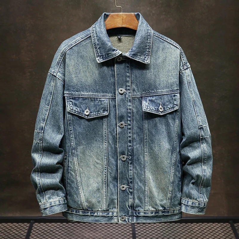 Trendy Classic Simple Denim Jacket Men's Autumn 2024 New Polo Collar Street Work Retro Washed Coat