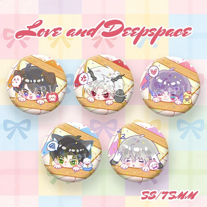

2026 Love and Deepspace Сайлус Ксавьер Зейн Рафаэль Калеб 58/75 мм Милый значок-эмодзи в виде хлеба, аниме-брошь для косплея, подарок для фанатов игр