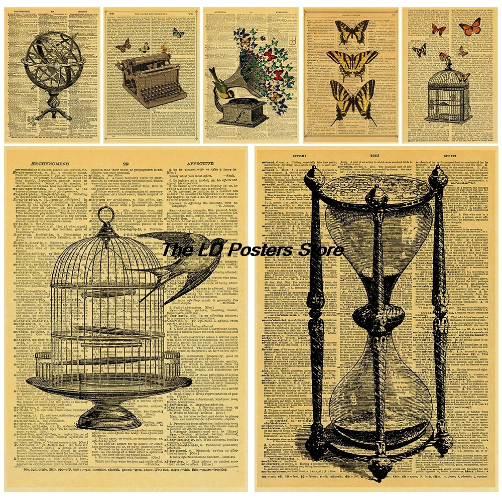 Retro Text and Items Print Poster Kraft Paper Vintage Stationery Decoration Chambre Creative Coffee Waterproof Wall Painting