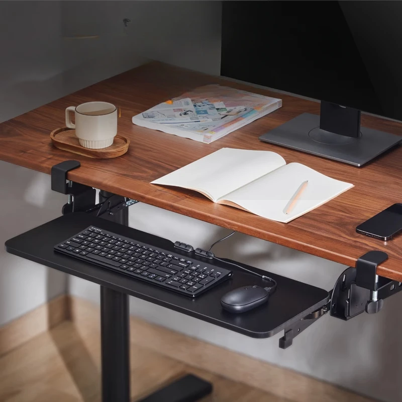 Adjustable Keyboard Tray No Drill Under Desk Mount Sliding Rail Shelf Extendable Laptop & Mouse Platform for Computer Table