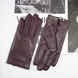 High Quality Men's Sheepskin Driving Gloves Touch Screen Breathable Silk Fashion Mesh Versatile Leather Motorcycle Gloves